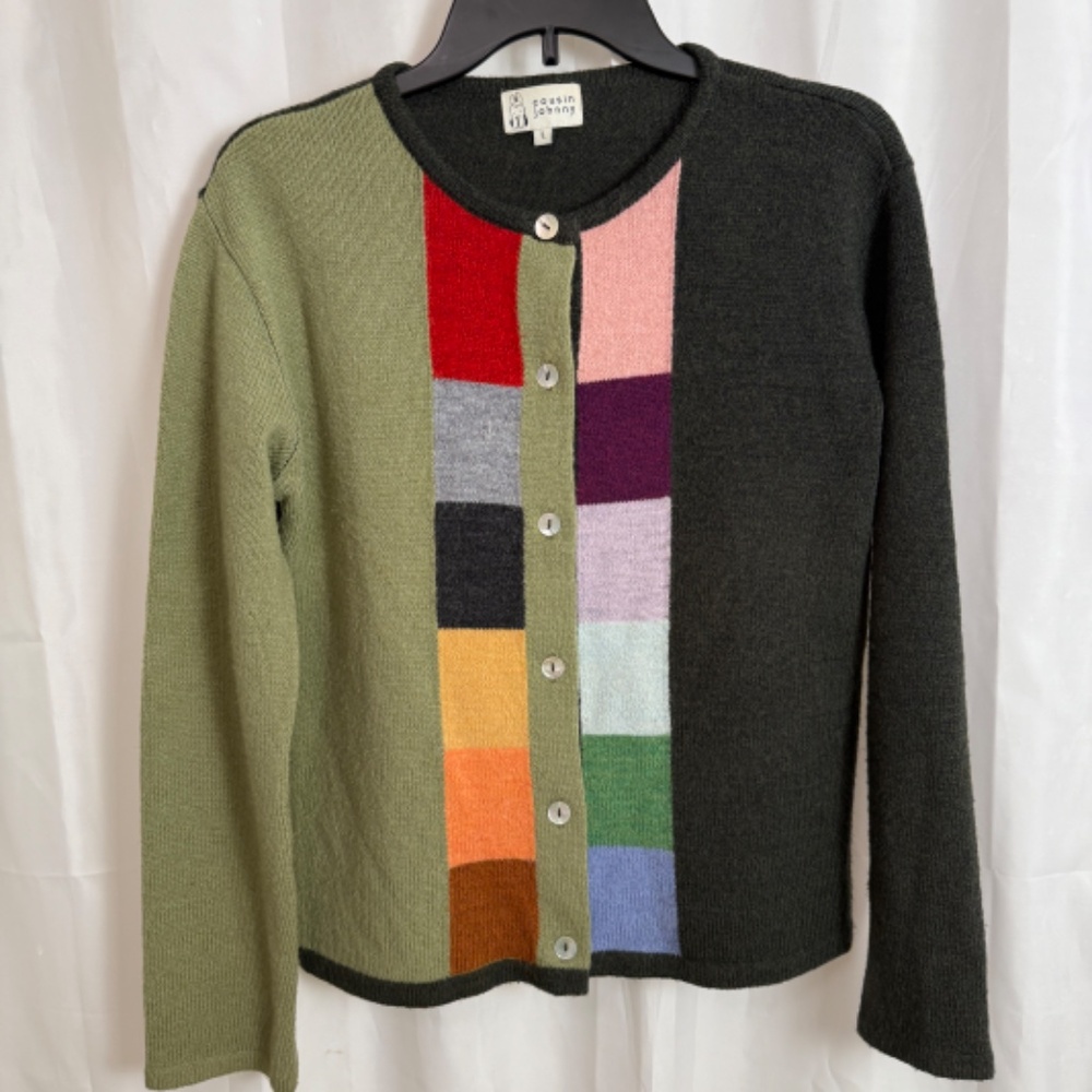Cousin Johnny Wool/Angora Blend Colorful Cardigan Sweater Women's L Preppy Y2K